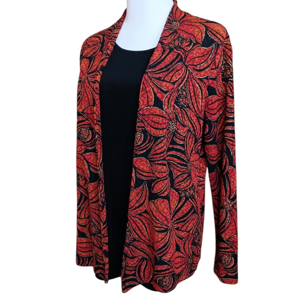 JM COLLECTION Dressy Blouse Top Jacket Combo Petite M‎ Slinky Floral Gold Event